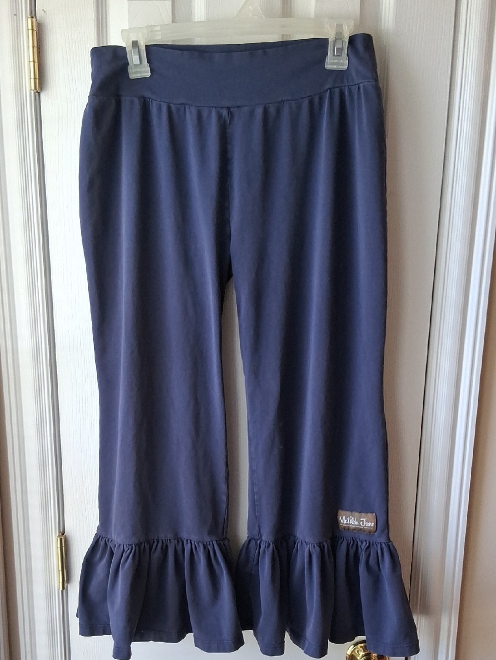 Matilda Jane Womans Pull On Navy Crop Pants Ruffle Hem Pants Bell Bottom